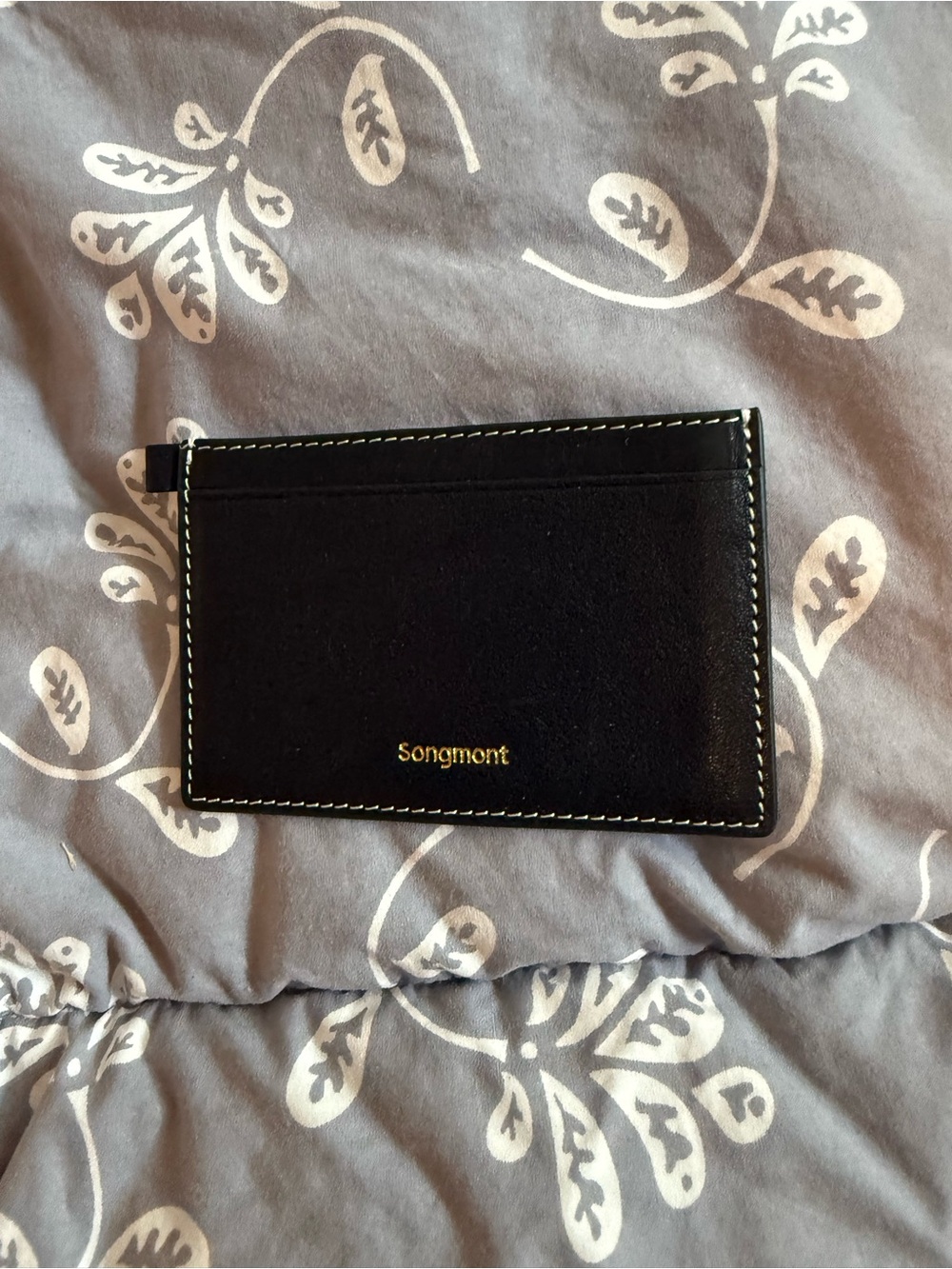 Songmont Black Leather Slim Card Holder with Contrast Stitching